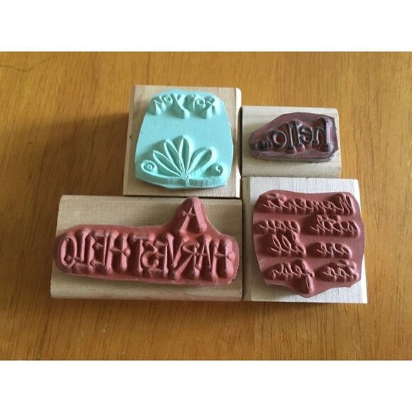 4 Stamps 2000 Retired Stampin Up  Wood Rubber Mounted A Harvest Hello  "for you" - Picture 2 of 3
